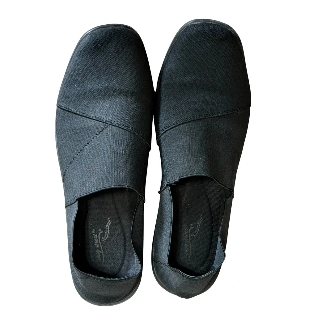 Easy Street Comfort Wave Womens Black Fabric Slip On Low Wedge Loafers Size‎ 10